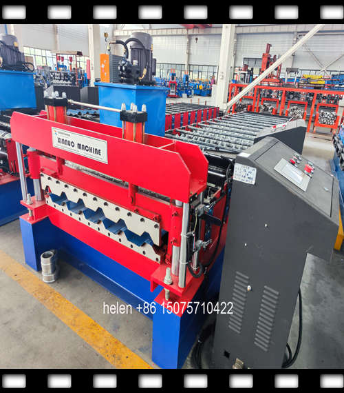 Overall image of the Brazil 980 trapezoidal roof sheet roll forming machine showing its complete robust structure