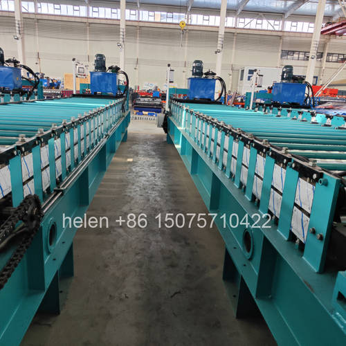 Entire production line layout of the metal corrugated tile roll forming machine including the chain drive system