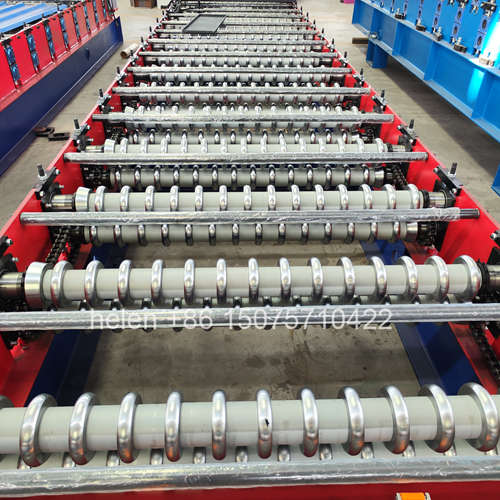 Full display of the metal corrugated tile roll forming machine showcasing its compact and reasonable structure