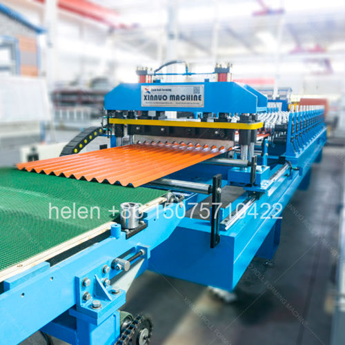 Main body structure of the corrugated roll machine showing the heavy-duty H-steel frame and forming stations