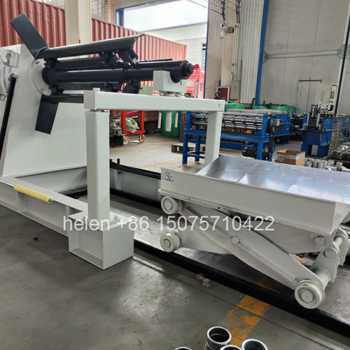 Hydraulic uncoiler of the color steel corrugated roof sheet making machine for smooth and safe material loading