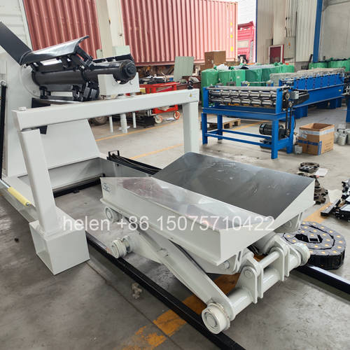 Hydraulic uncoiler of the color steel corrugated roofing machine for smooth and safe material loading