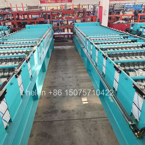 Entire production line layout of the color steel horizontal corrugated iron rolling machine including the chain drive system