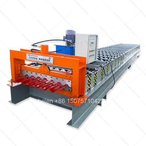 Full display of the color steel horizontal corrugated iron rolling machine showcasing its compact and reasonable structure