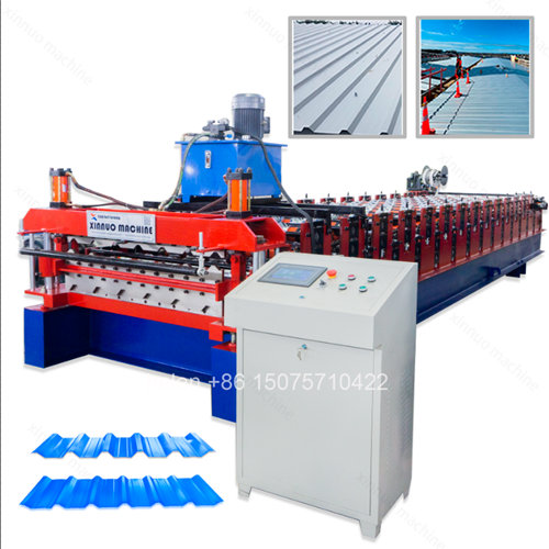 Double Layer IBR Trapezoidal Profile and Corrugated Wave Pattern Roof Sheeting Roll Forming Machine for Sale with Automatic PLC Control Hydraulic Post Cutting System Metal Galvanized Steel Coil Cold Roll Former Production Line Equipment for Building 
