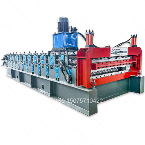 Automatic Double Layer IBR Trapezoidal and Color Coated Corrugated Roofing Sheet Cold Roll Forming Making Machine Production Line with Hydraulic Cutting System and PLC Control for Steel Roof Panel Manufacturing Factory