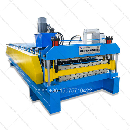 Automatic Double Layer IBR Trapezoidal Profile and Corrugated Metal Sheet Cold Roll Forming Machine with Hydraulic Flying Post Cut Shear PLC Touchscreen Length Batch Control for Galvanized Steel Roofing Panel Production Line Factory