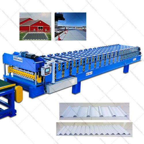 Automatic Double Layer IBR Trapezoidal and Corrugated Steel Panel Cold Roll Forming Machine with Hydraulic Post Cut Flying Shear System PLC Touchscreen Batch Length Control for Industrial Building Envelope Roof Wall Cladding Panel Production Line