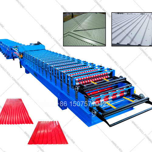 Automatic Double Layer Corrugated Wave and IBR Trapezoidal Metal Sheeting Cold Roll Forming Machine with Hydraulic Flying Post Cut PLC Digital Touchscreen Length Control for Galvanized Steel Roofing Sheeting Continuous Production Manufacturing Line