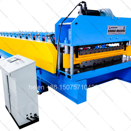 Automatic Double Layer Corrugated Wave and IBR Trapezoidal Profile Cold Roll Making Machine with Hydraulic Flying Post Cut Shear PLC Digital Touchscreen Length Batch Control for Galvanized Steel Metal Roofing Sheet Manufacturing Production Factory Li