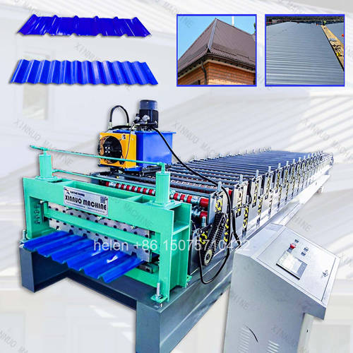 Automatic Double Layer Corrugated Wave and IBR Trapezoidal Roof Sheet Making Cold Roll Forming Machine with Hydraulic Flying Post Cut Shear PLC Digital Touchscreen Length Batch Production Control for Galvanized Steel Roofing Sheet Manufacturing Line
