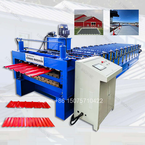 Full Automatic Double Layer Corrugated Wave and IBR Trapezoidal Roofing Sheet Cold Roll Forming Machine with Hydraulic Post Cut Flying Shear PLC Digital Touchscreen Length Batch Production Control for Galvanized PPGI Steel Roofing Sheet Manufacturing
