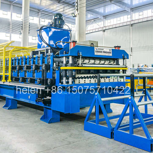 Double Layer Roll Forming Machine Dual Profile Cold Roll Former Trapezoidal IBR Corrugated Glazed Tile Arc Wave Metal Roofing Wall Panel Sheet Making Equipment with Automatic PLC Control Hydraulic Cutting Stacked Two Tier Forming Line for Steel Build